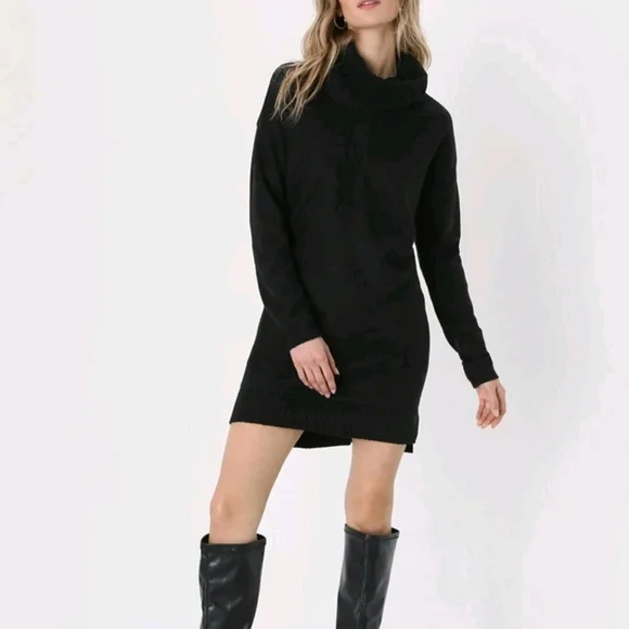 Lulus Tea Reader Black Cowl Turtleneck Dress, Sz XS - Picture 2 of 3